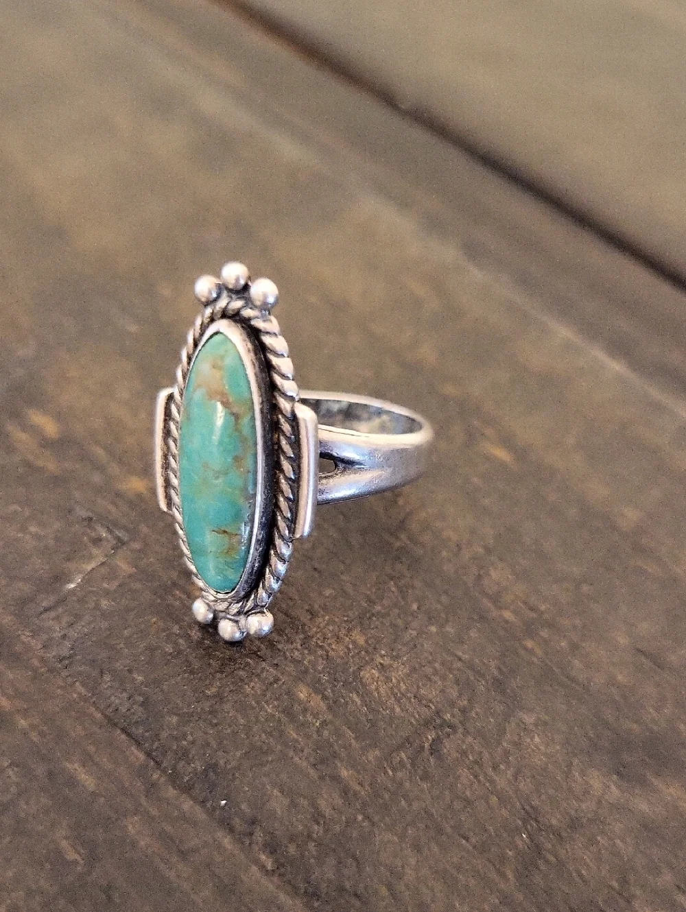 Sterling Silver Turquoise Marquise Ring - Blue Green Stone